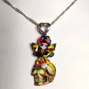 Sugar Skull Fairy Pendant Necklace Day of the Dead Punk Goth Grunge Fun Jewelry